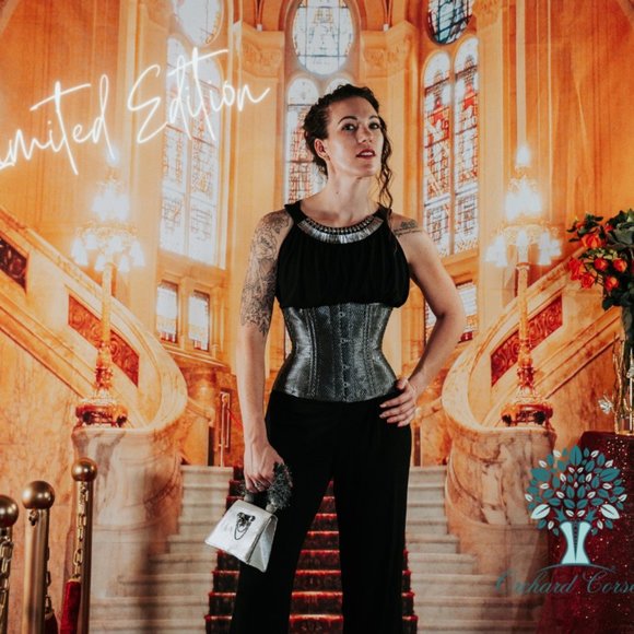 NEW Discontinued Orchard Corset Black & Silver Metallic Brocade Underbust 26 in - Picture 2 of 3